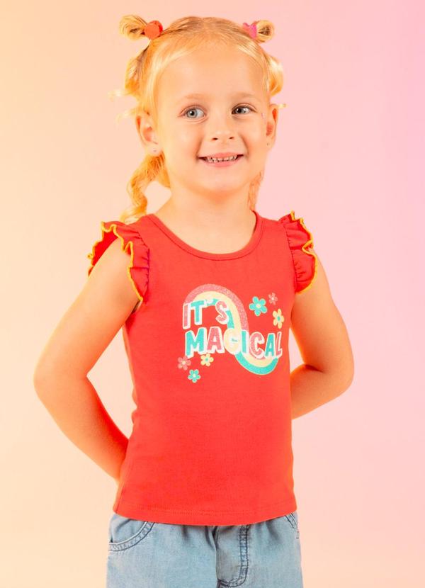 Cativa Kids - Blusa com Glitter e Babados Laranja
