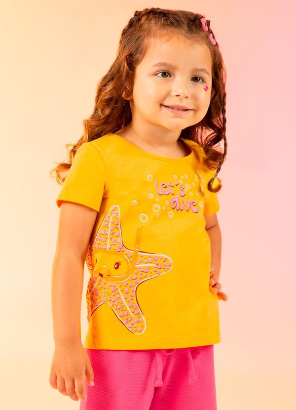 Cativa Kids - Blusa com Glitter e Relevo Amarelo