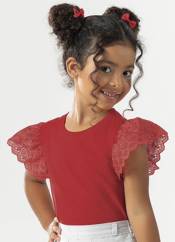 Cativa Kids - Blusa com Renda Guipir Vermelho