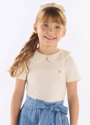 Up Baby - Blusa Cotton com Gola Boneca Branco - UP BABY