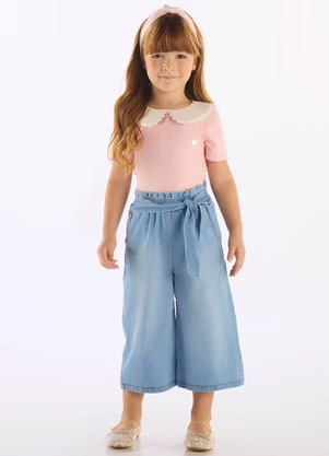 Up Baby - Blusa Cotton com Gola Boneca Rosa - UP BABY