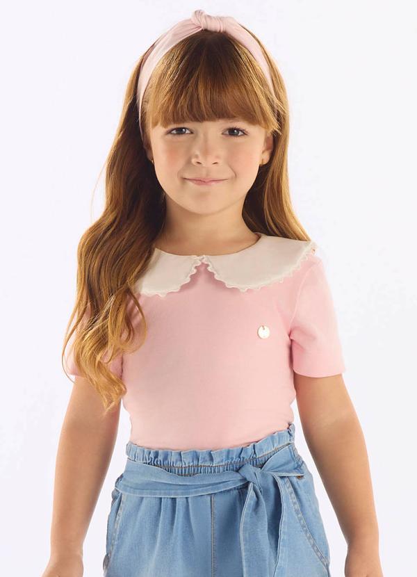 Up Baby - Blusa Cotton com Gola Boneca Rosa
