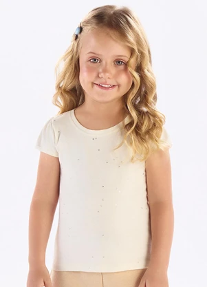 Pulla Bulla - Blusa Cotton Leve com Gliter e Paetê Bege - PULLA BULLA