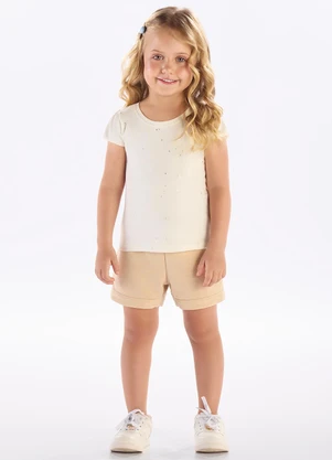 Pulla Bulla - Blusa Cotton Leve com Gliter e Paetê Bege - PULLA BULLA