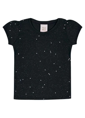 Pulla Bulla - Blusa Cotton Leve com Gliter e Paetê Preto - PULLA BULLA