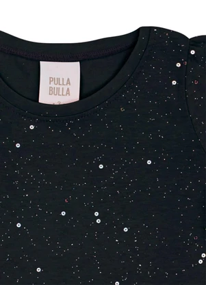 Pulla Bulla - Blusa Cotton Leve com Gliter e Paetê Preto - PULLA BULLA