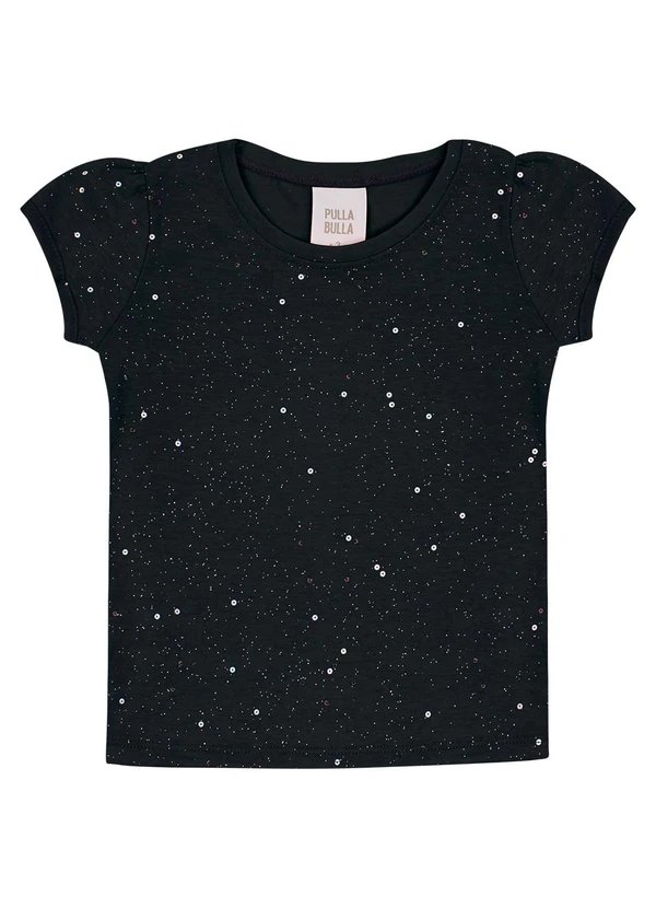 Pulla Bulla - Blusa Cotton Leve com Gliter e Paetê Preto