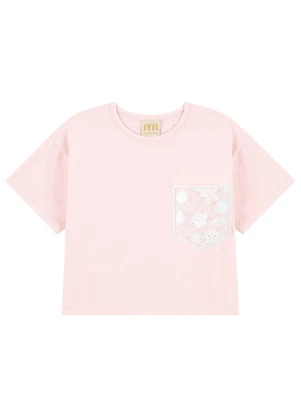 Milli e Nina - Blusa Cotton Penteado com Bolso em Renda Rosa - MILLI E NINA
