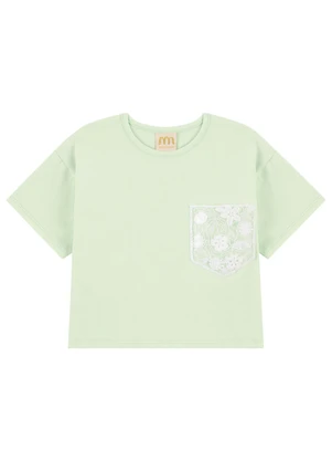 Milli e Nina - Blusa Cotton Penteado com Bolso em Renda Verde - MILLI E NINA