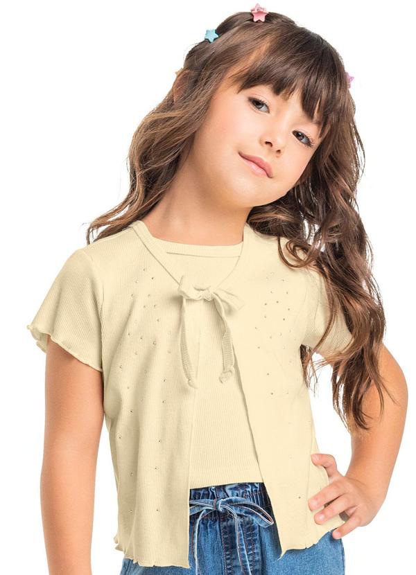 Quimby - Blusa Cropped Casaquinho Infantil Bege
