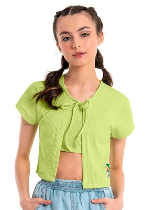 Gloss - Blusa Cropped Curta em Ribana Verde - GLOSS