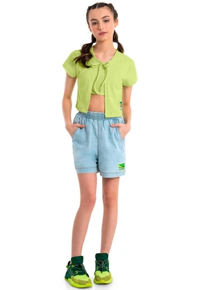Gloss - Blusa Cropped Curta em Ribana Verde - GLOSS