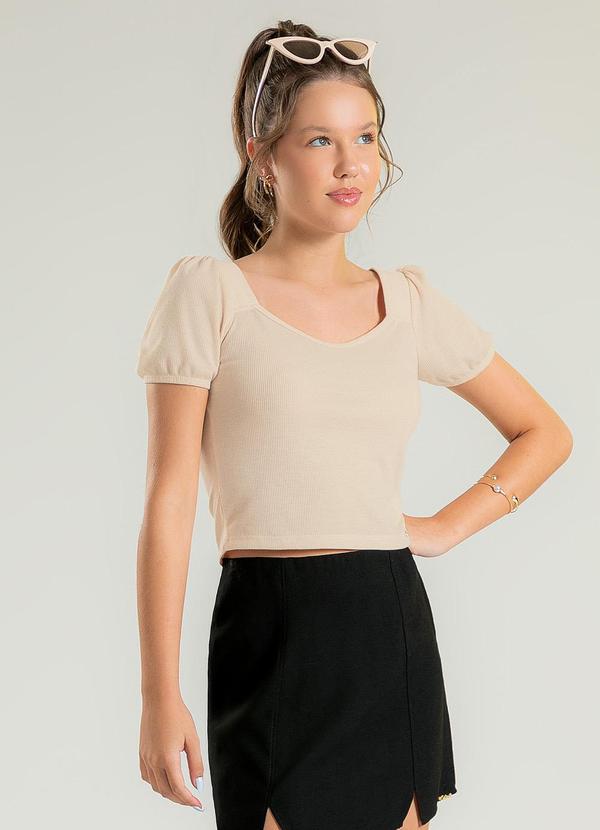 Cativa Teen - Blusa Cropped Decote Coração Bege