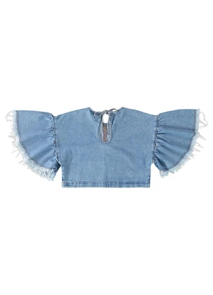 Gloss - Blusa Cropped em Jeans Azul - GLOSS