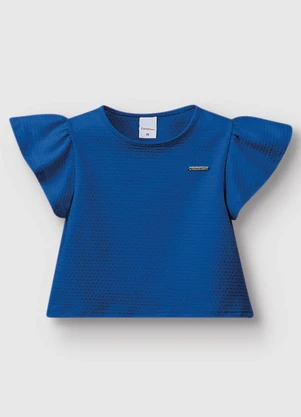 Carinhoso - Blusa Cropped em Malha Texturizada Azul Escuro - CARINHOSO