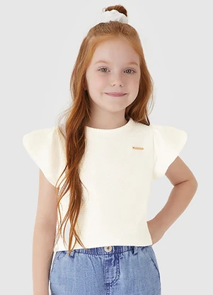 Carinhoso - Blusa Cropped em Malha Texturizada Off White - CARINHOSO