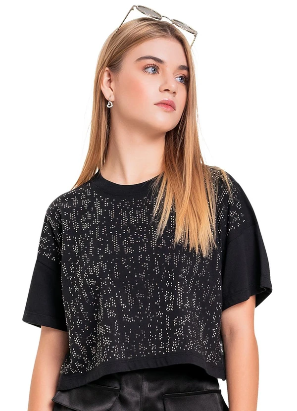 Gloss - Blusa Cropped em Meia Malha Juvenil Preto