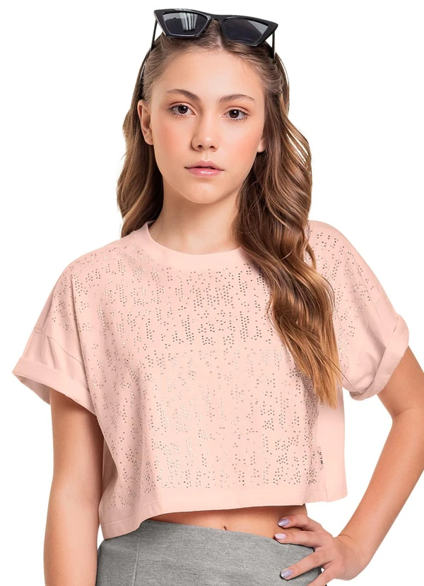 Gloss - Blusa Cropped em Meia Malha Juvenil Rosa