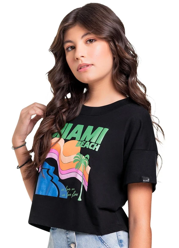 Gloss - Blusa Cropped em Meia Malha Preto