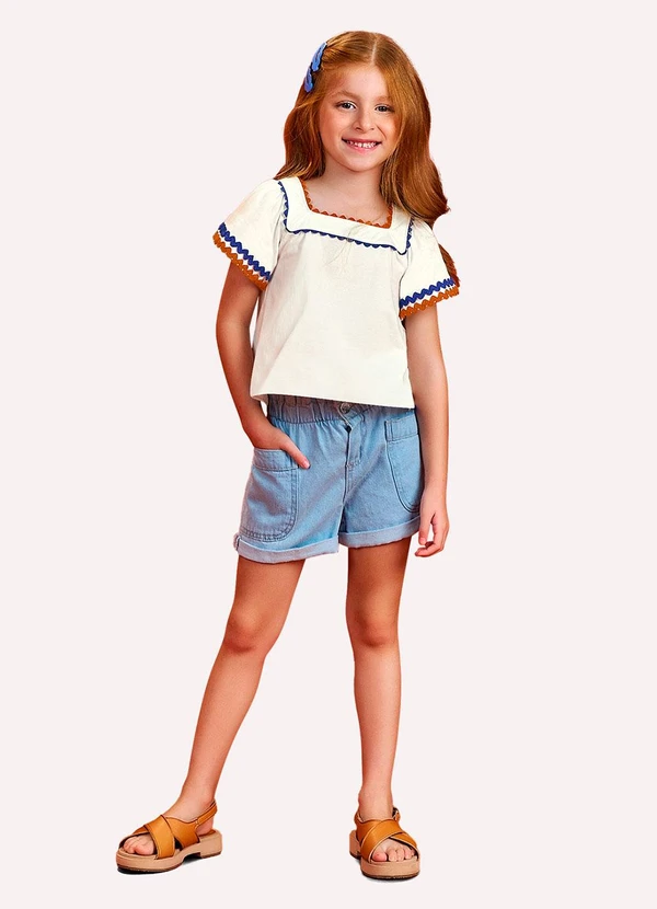 Nanai - Blusa Cropped Infantil com Aviamentos Off White 2