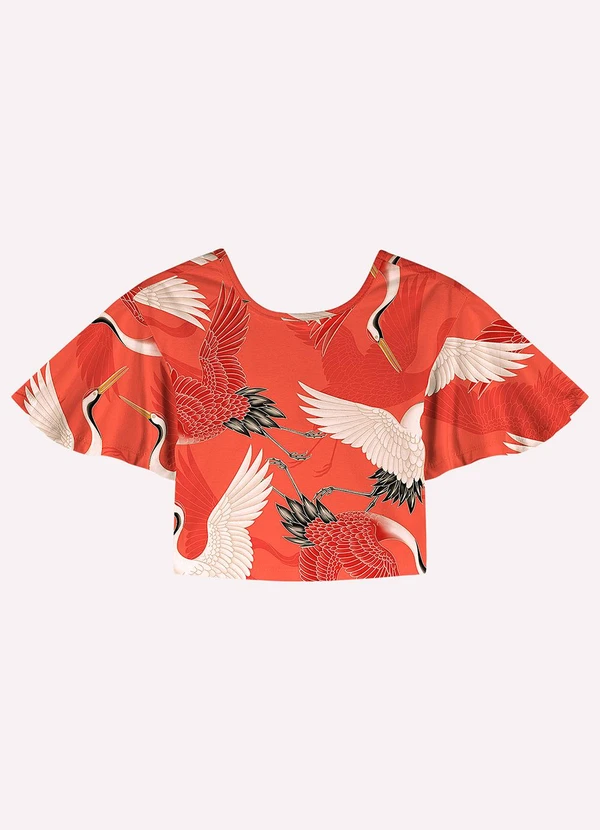 Nanai - Blusa Cropped Infantil Menina Aves Vermelho