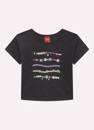 Kyly - Blusa Cropped Infantil Menina em Algodão Cinza - KYLY