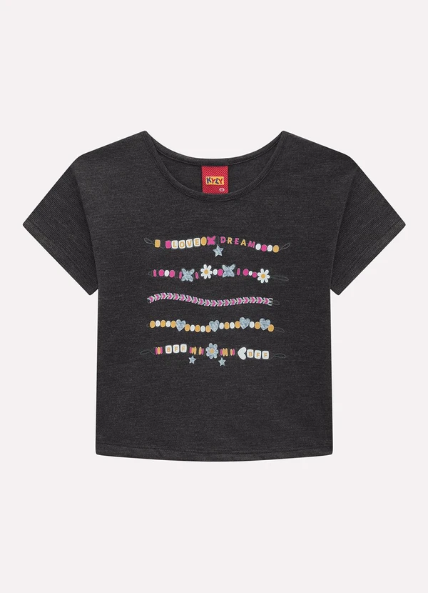 Kyly - Blusa Cropped Infantil Menina em Algodão Cinza