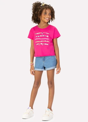 Kyly - Blusa Cropped Infantil Menina em Algodão Rosa - KYLY