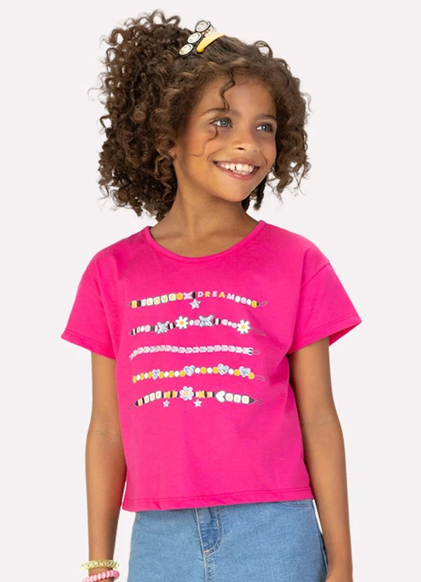 Kyly - Blusa Cropped Infantil Menina em Algodão Rosa