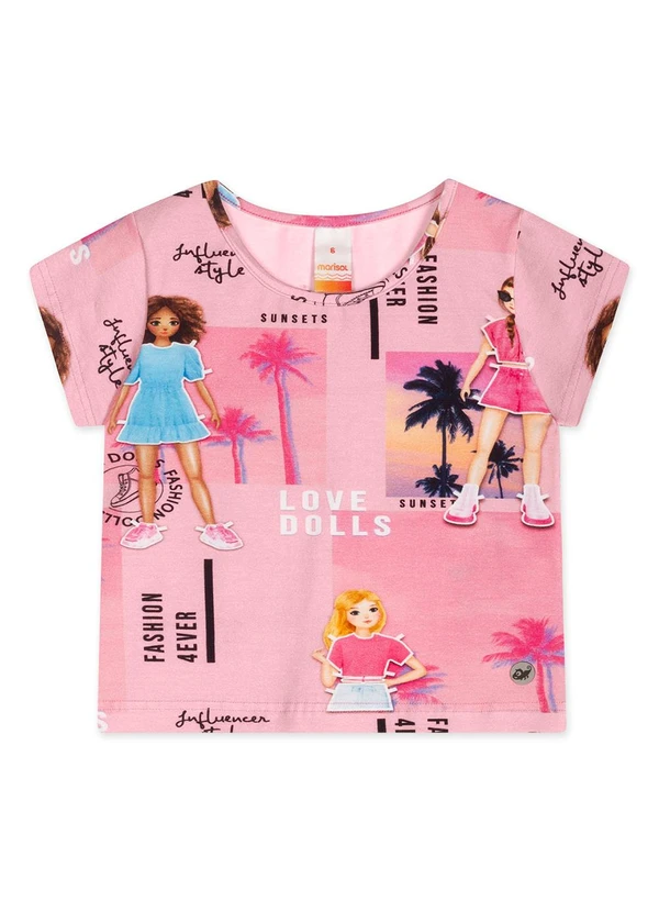 Marisol - Blusa Cropped Manga Curta Infantil Feminina Rosa