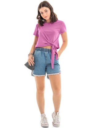 Gloss - Blusa Cropped Manga Curta Infantil Rosa - GLOSS