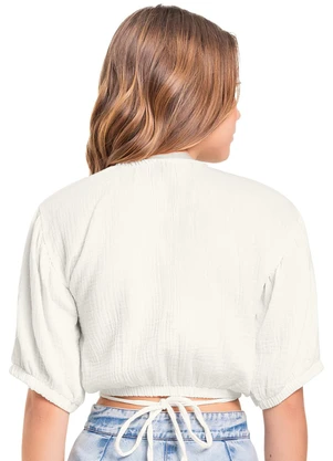 Gloss - Blusa Cropped Manga Curta Juvenil Bege - GLOSS