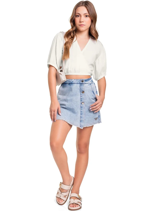 Gloss - Blusa Cropped Manga Curta Juvenil Bege 3