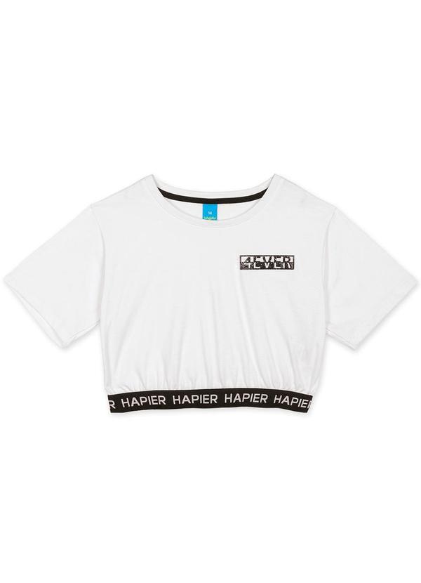 Hapier - Blusa Cropped Manga Curta Juvenil Menina Branco