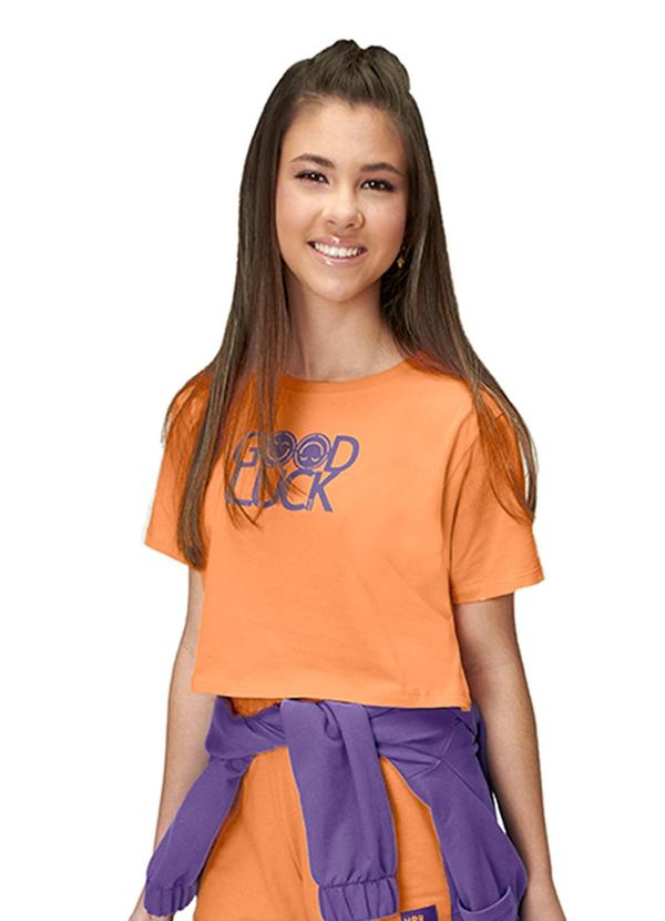 Hapier - Blusa Cropped Manga Curta Juvenil Menina Laranj