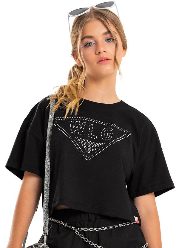 Gloss - Blusa Cropped Manga Curta Menina Preto