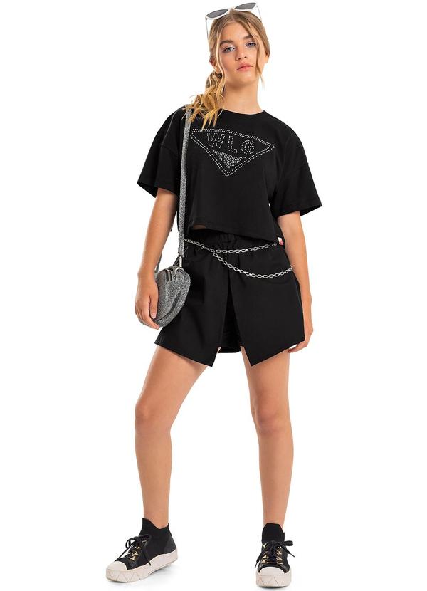 Gloss - Blusa Cropped Manga Curta Menina Preto 2