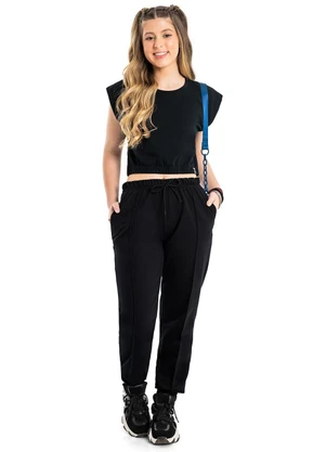 Gloss - Blusa Cropped Manga Juvenil Menina Preto - GLOSS