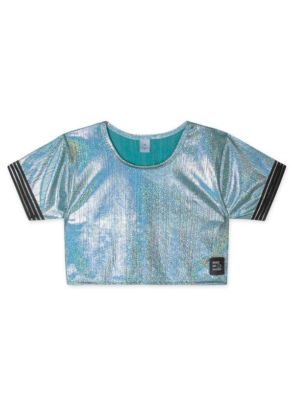 Hapier - Blusa Cropped Metalizada Juvenil Azul