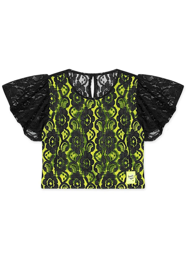 Marisol - Blusa Cropped Renda Feminino Preto