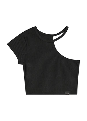 Gloss - Blusa Cropped Ribana Canelada Juvenil Preto - GLOSS