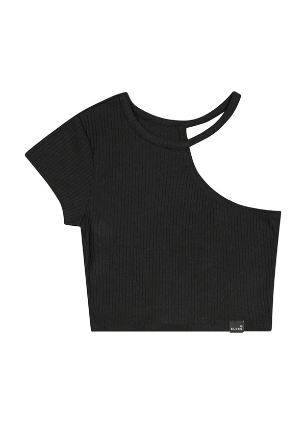 Gloss - Blusa Cropped Ribana Canelada Juvenil Preto