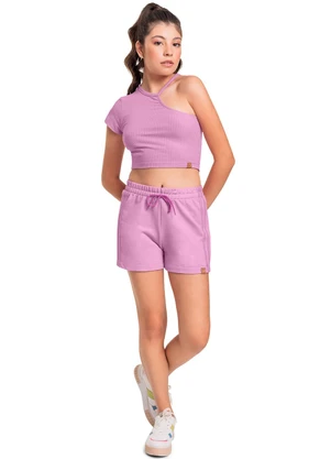 Gloss - Blusa Cropped Ribana Canelada Juvenil Rosa - GLOSS