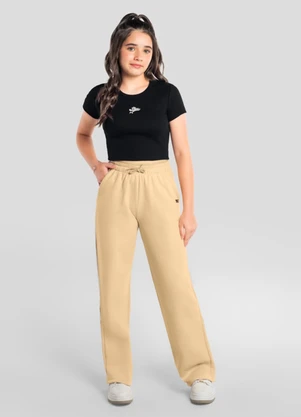 Brandili - Blusa Cropped Teen Menina em Ribana Preto - BRANDILI