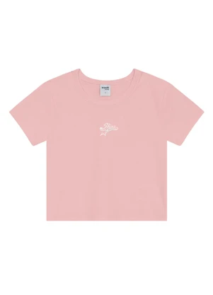 Brandili - Blusa Cropped Teen Menina em Ribana Rosa - BRANDILI