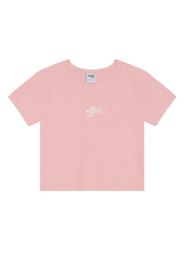 Brandili - Blusa Cropped Teen Menina em Ribana Rosa