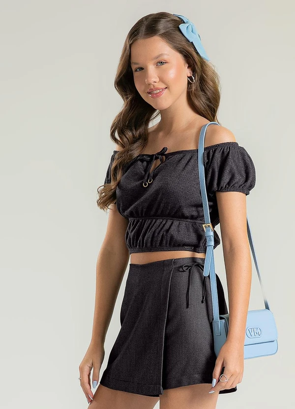 Cativa Teen - Blusa Cropped Tomara que Caia Preto