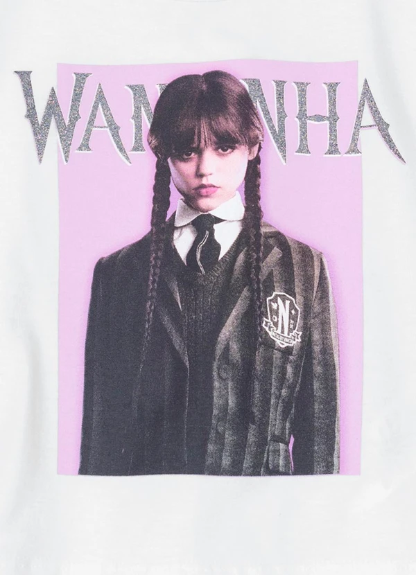 Brandili - Blusa Cropped Wandinha Infantil Menina Branco 2