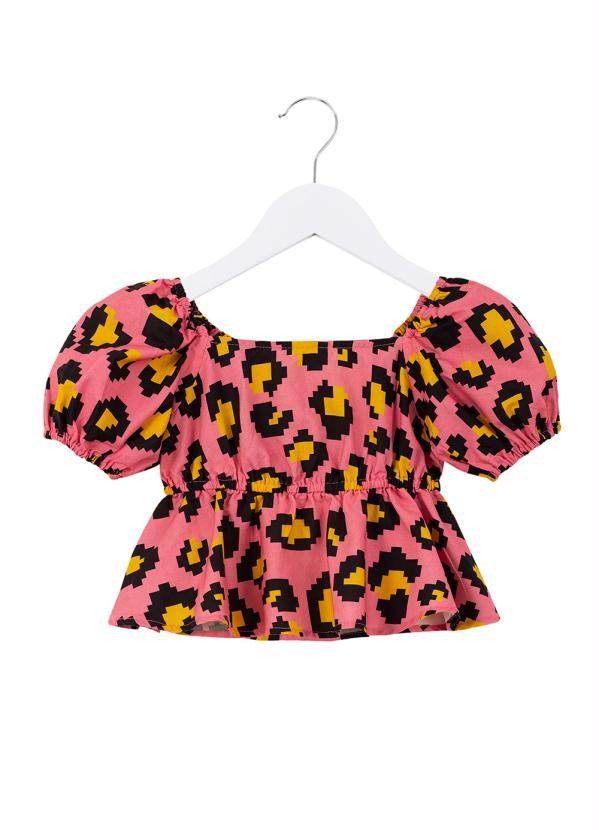 Fábula - Blusa de Malha Estampa de Onça Pixel Rosa