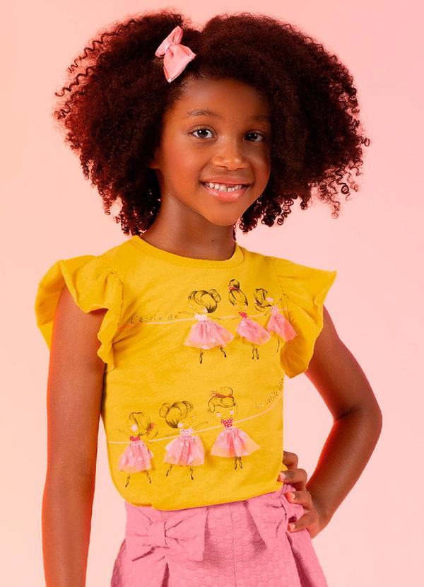 Cativa Kids - Blusa de Manga Curta Bordada Amarelo